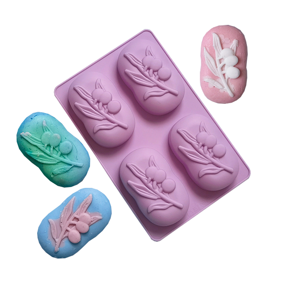 Soap Making Vendors - Ovale Olivenbaum-Silikon-Seifenform mit 4 Mulden, DIY-Seifenherstellung,