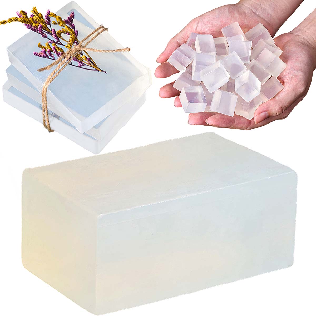 Soap Making Glycerin Base - Transparente weiße Glycerin-Seifenbasis, DIY Bio-Vegan-Schmelzseife für