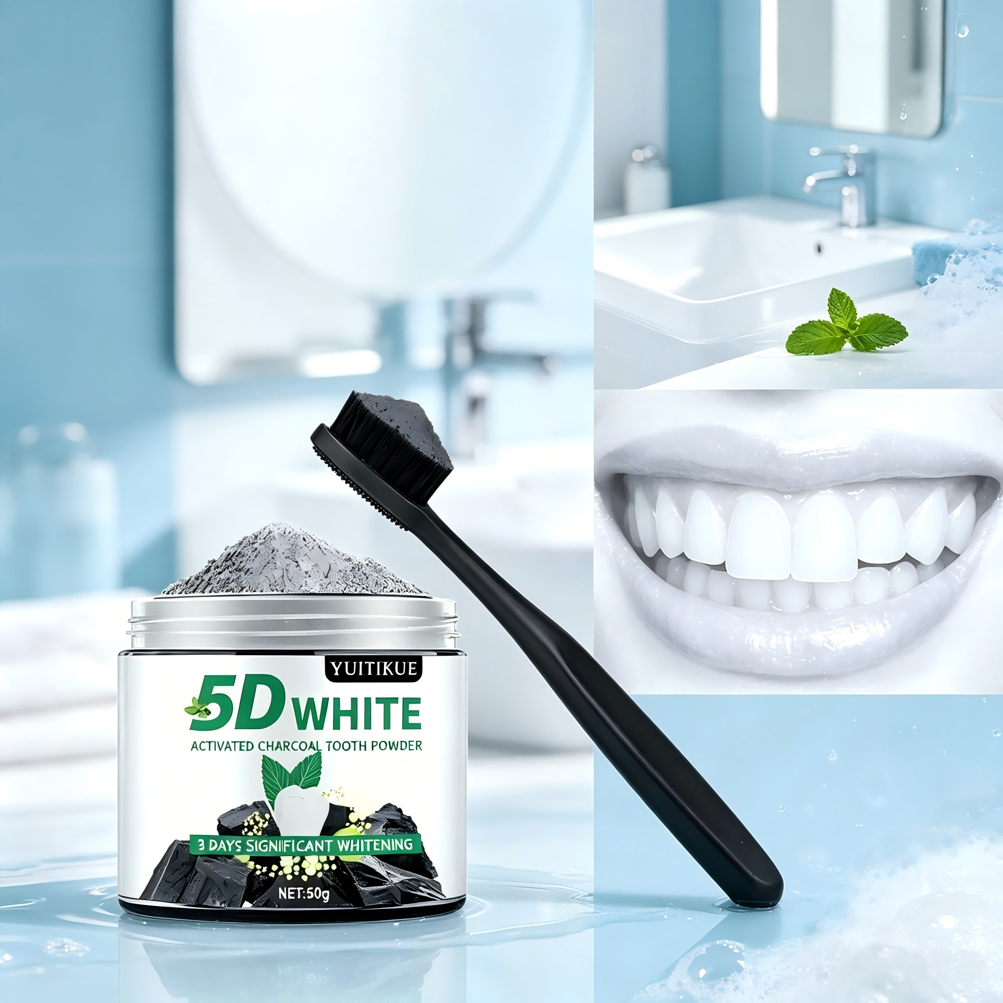 Activated Charcoal Powder - YUlTlKUE 5D Weißes Aktivkohle-Zahnpulver Natürliche Zahnaufhellung