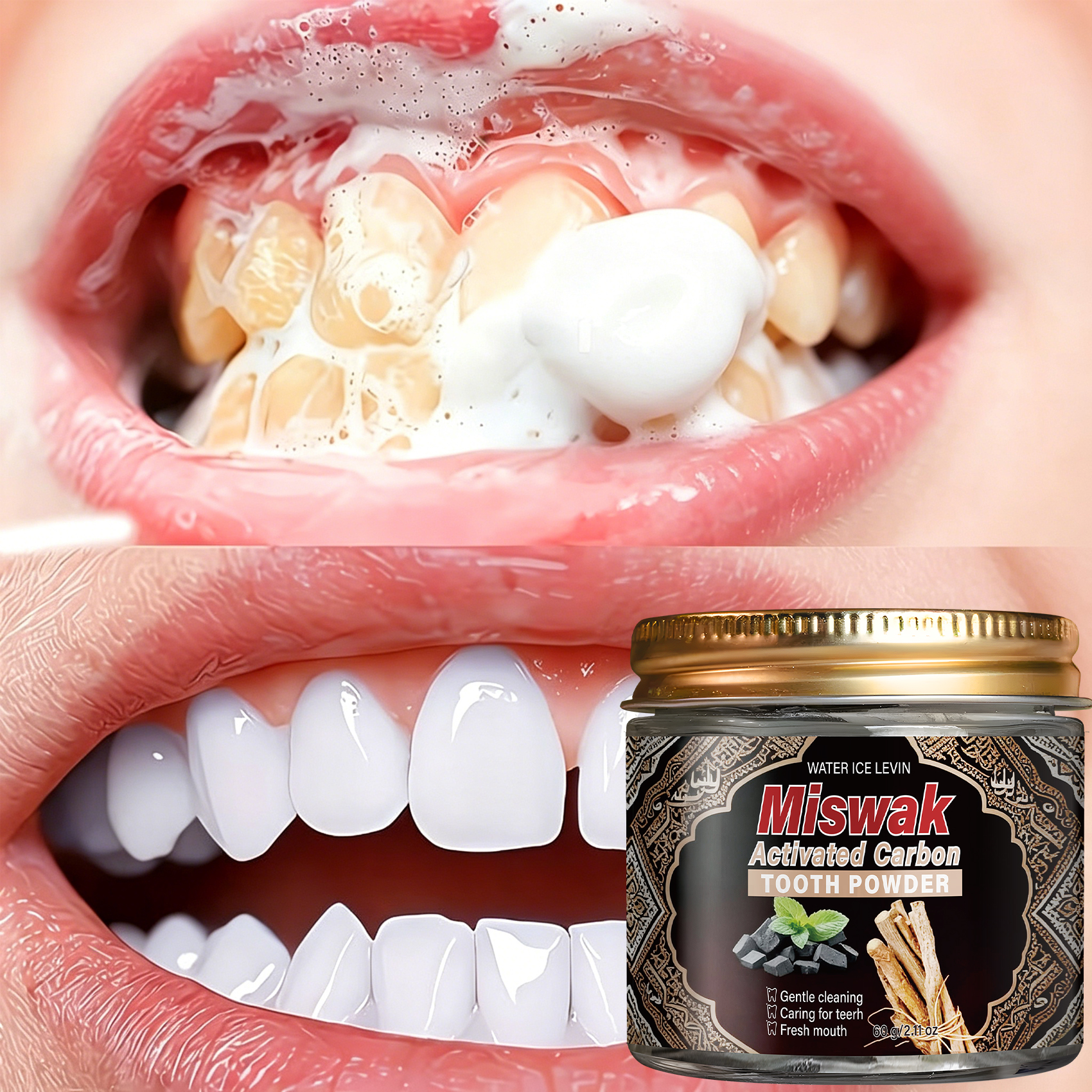 Activated Charcoal Powder - Aktivkohle & Miswak Zahnpulver zur Zahnreinigung,