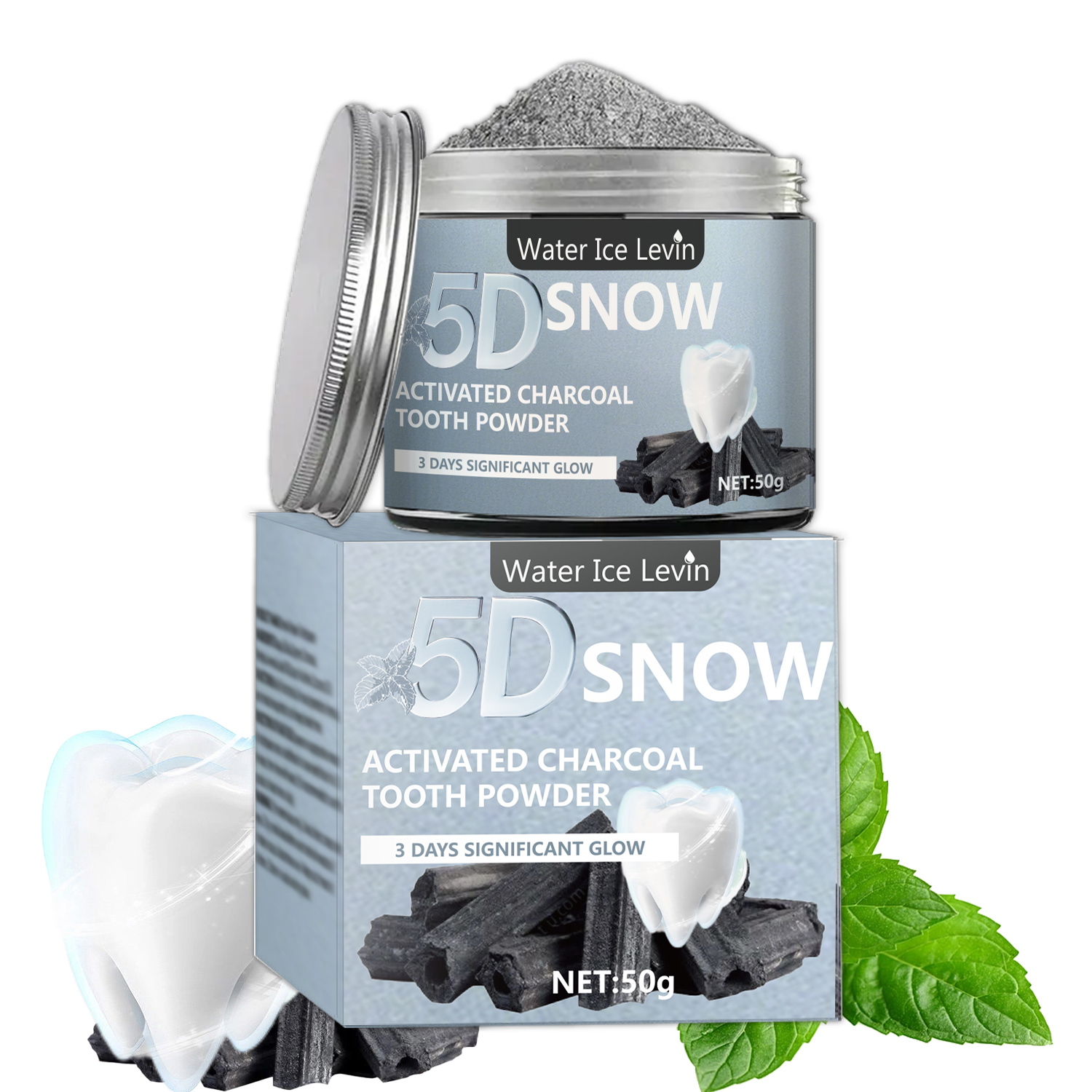 Activated Charcoal Powder - Water Ice Levin 5D Snow Aktivkohle-Zahnpulver.