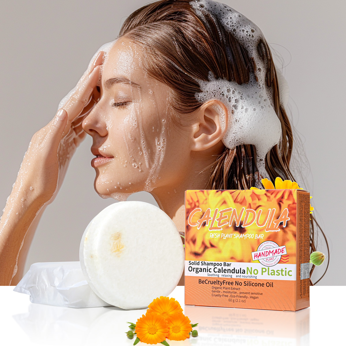 Essential Oil Soap - Calendula Blüten- und Pflanzenöl-Shampoo-Seife, handgemachte Seife