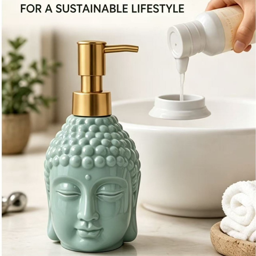 Soap Making Jar - Keramik-Seifenspender in Zen-Meditations-Kopfform, Nachfüllbarer Flüssigkeitsbehälter, Spa-Heimdekoration,