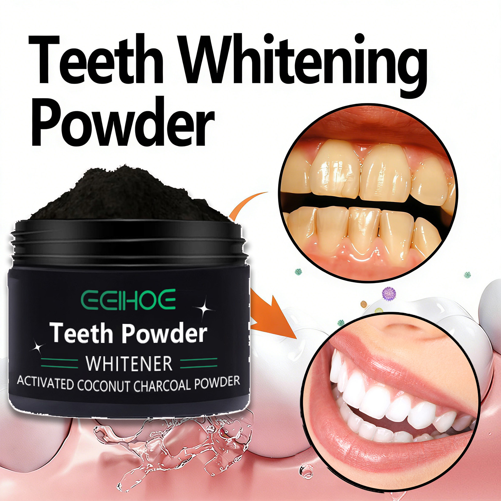 Activated Charcoal Powder - Natürliches Zahnaufhellungspulver zur Reinigung & Fleckenentfernung