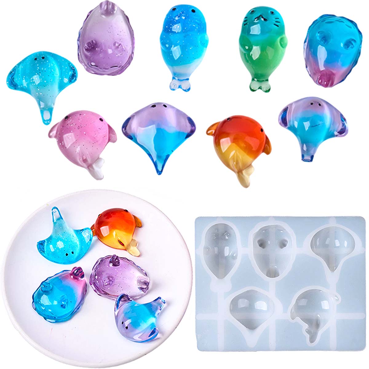 Soap Making Workshop - 3D-Heilungs-Silikonform mit Kawaii Manta-Rochen- und Wal-Motiv